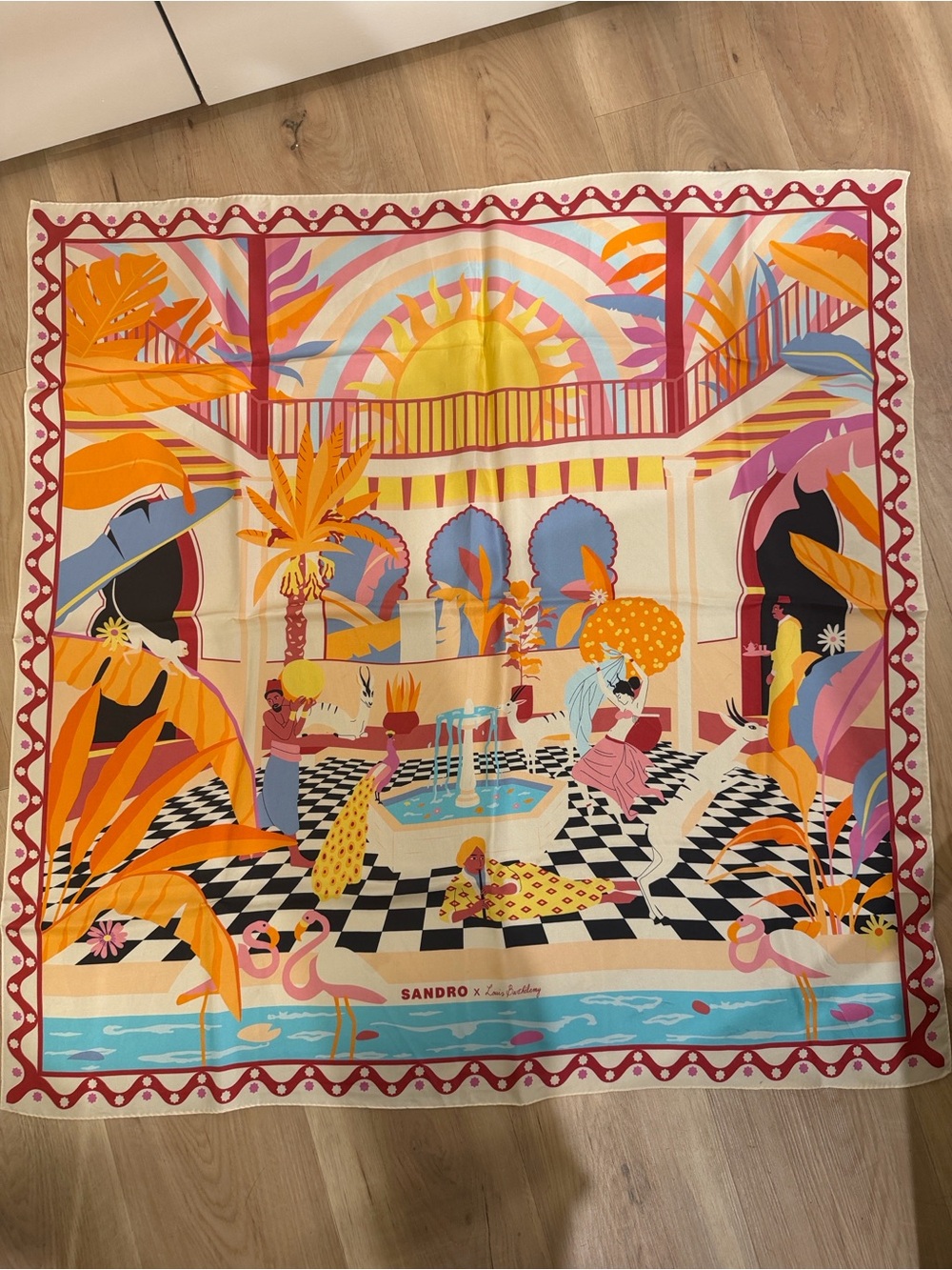 Sandro x Louis Barthélemy NWOT Scene de Fête Orange Silk Printed Scarf / Top